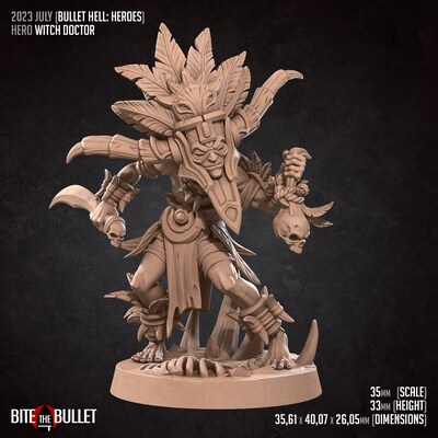 Witch Doctor from Bite the Bullet's Bullet Hell: Heroes set. Total height apx.51mm. Unpainted Resin Miniature - image5